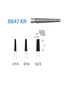 8847KR.314.023  KOMET FRESA DIAMANTE CONICA BORDE REDONDEADO TURBINA ø 023 GRANO FINO 5 ud.