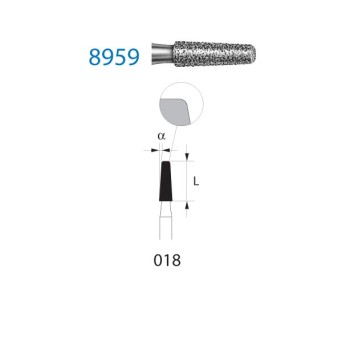 8959KR.314.018  KOMET FRESA DIAMANTE CONICA BORDE REDONDEADO TURBINA ø 018 GRANO FINO 5 ud.