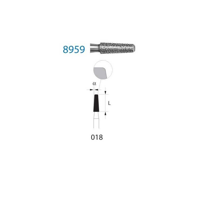 8959KR.314.018  KOMET FRESA DIAMANTE CONICA BORDE REDONDEADO TURBINA ø 018 GRANO FINO 5 ud.
