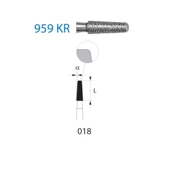 959KR.314.018  KOMET FRESA DIAMANTE CONICA BORDE REDONDEADO TURBINA ø 018 GRANO ESTANDAR 5 ud.