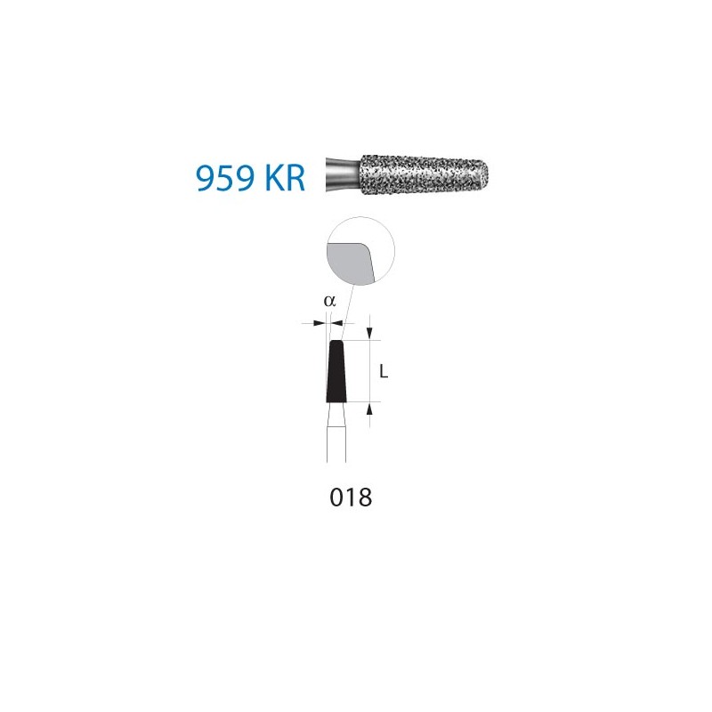 959KR.314.018  KOMET FRESA DIAMANTE CONICA BORDE REDONDEADO TURBINA ø 018 GRANO ESTANDAR 5 ud.