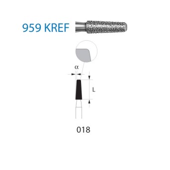 959KREF.314.018  KOMET FRESA DIAMANTE CONICA BORDE REDONDEADO TURBINA ø 018 GRANO EXTRA FINO 5 ud.