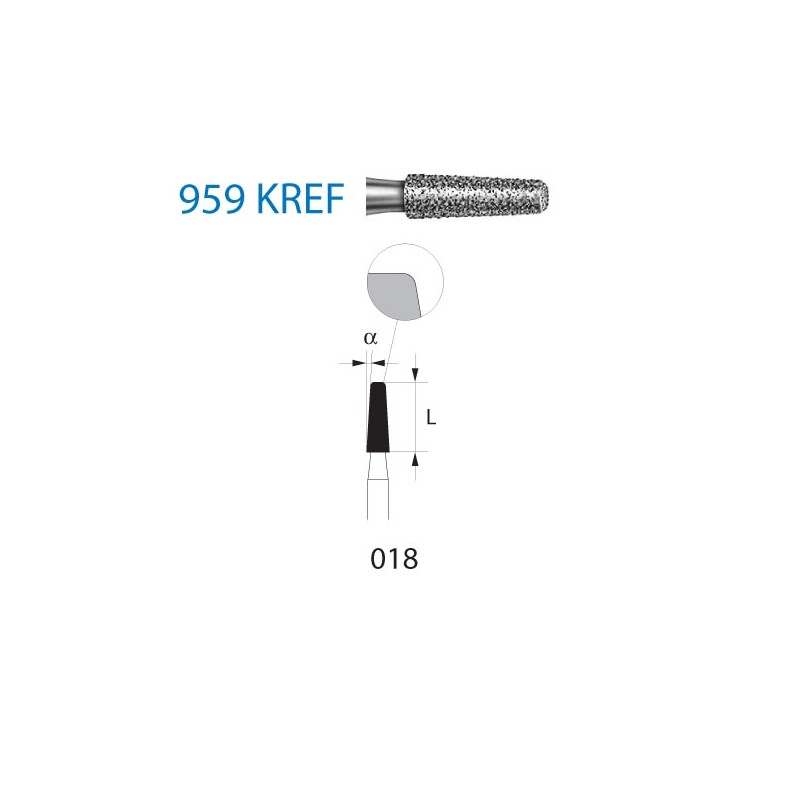 959KREF.314.018  KOMET FRESA DIAMANTE CONICA BORDE REDONDEADO TURBINA ø 018 GRANO EXTRA FINO 5 ud.