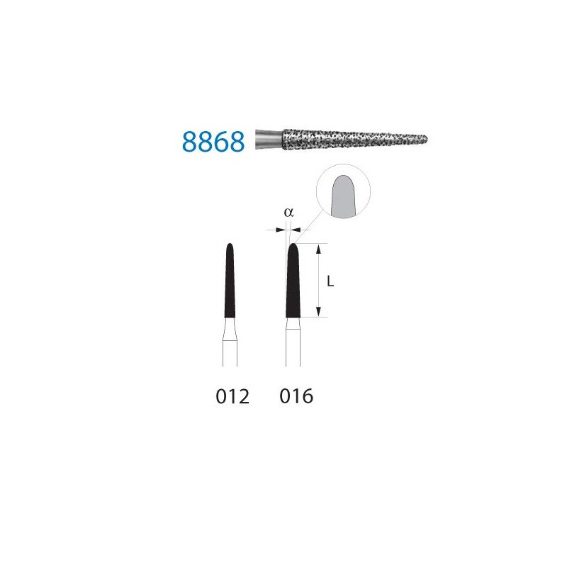 8868.314.016  KOMET FRESA DIAMANTE CONICA REDONDEADA TURBINA ø 016 GRANO FINO 5 ud.