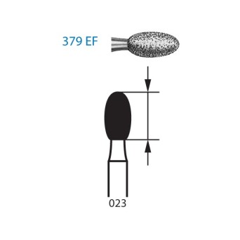 379EF.315.023  KOMET FRESA DIAMANTE HUEVO TURBINA LARGO ø 023 GRANO EXTRA FINO 5 ud.