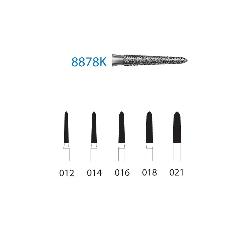 8878K.314.018  KOMET FRESA DIAMANTE TORPEDO CONICA TURBINA ø 018 GRANO FINO 5 ud.