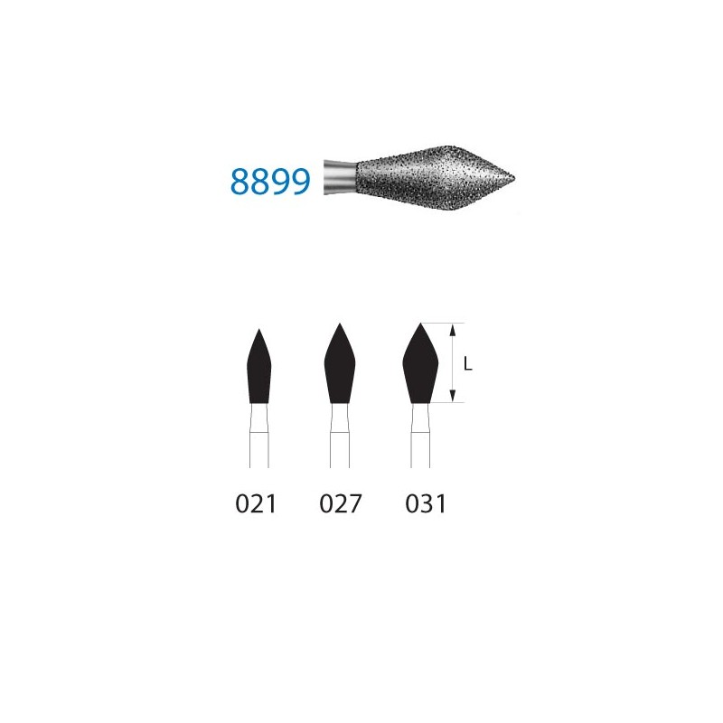 8899.314.031  KOMET FRESA DIAMANTE BARRILETE PUNTA TURBINA ø 031 GRANO FINO 5 ud.