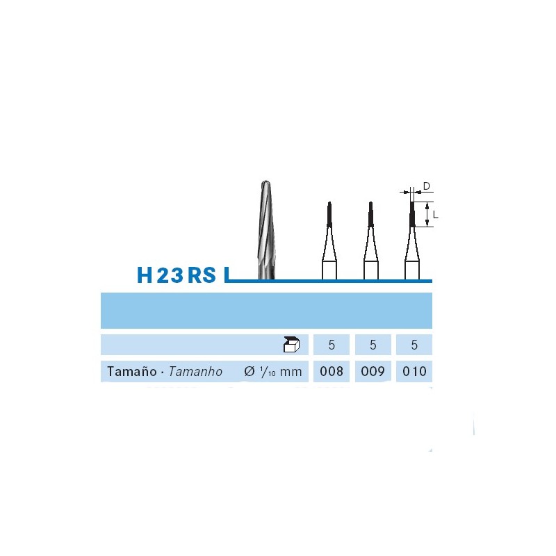 H23RS.104.010 KOMET FRESA C. TUNGSTENO CONICA REDONDEADA PIEZA DE MANO ø 010 - 5uds