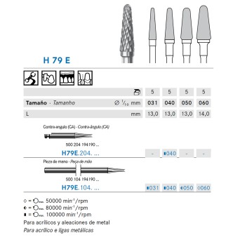 H79E.204.040 KOMET FRESA C. TUNGSTENO CONICA REDONDEADA CONTRAANGULO ø 040 - 1uds