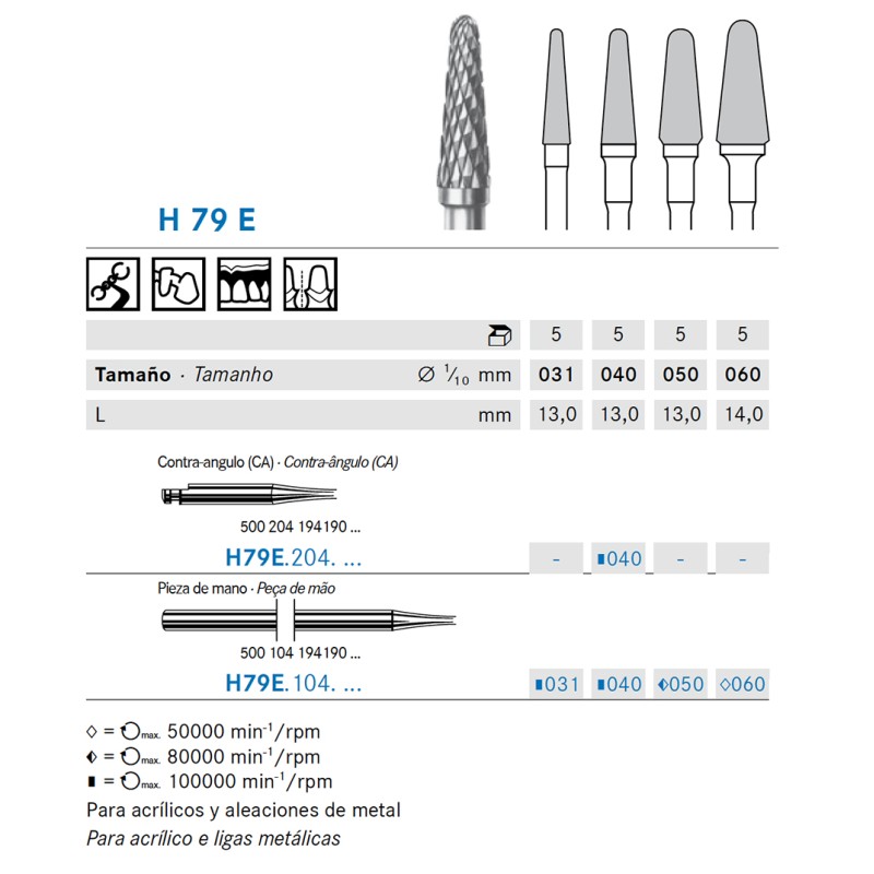 H79E.204.040 KOMET FRESA C. TUNGSTENO CONICA REDONDEADA CONTRAANGULO ø 040 - 1uds