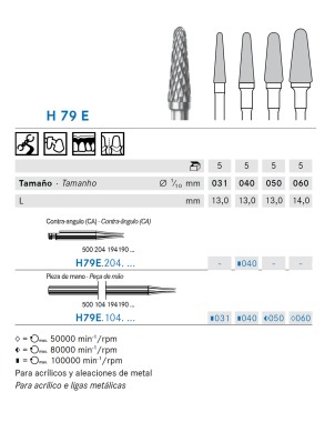 H79E.204.040 KOMET FRESA C. TUNGSTENO CONICA REDONDEADA CONTRAANGULO ø 040 - 1uds