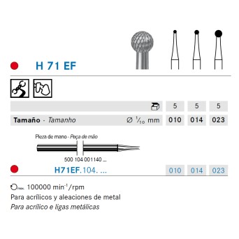 H71EF.104.014 KOMET FRESA C. TUNGSTENO REDONDA PIEZA DE MANO ø 014 - 1uds