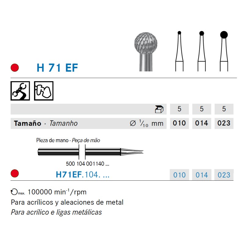 H71EF.104.014 KOMET FRESA C. TUNGSTENO REDONDA PIEZA DE MANO ø 014 - 1uds