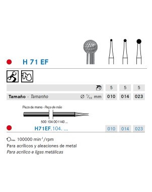 H71EF.104.014 KOMET FRESA C. TUNGSTENO REDONDA PIEZA DE MANO ø 014 - 1uds