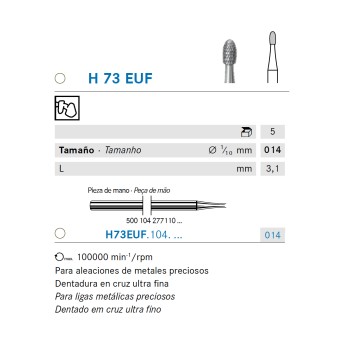 H73EUF.104.014 KOMET FRESA C. TUNGSTENO HUEVO PIEZA DE MANO ø 014 - 1uds