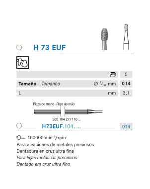 H73EUF.104.014 KOMET FRESA C. TUNGSTENO HUEVO PIEZA DE MANO ø 014 - 1uds