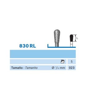 830RL.104.023  KOMET FRESA DIAMANTE PERA PIEZA DE MANO ø 023 GRANO ESTANDAR 5 ud.