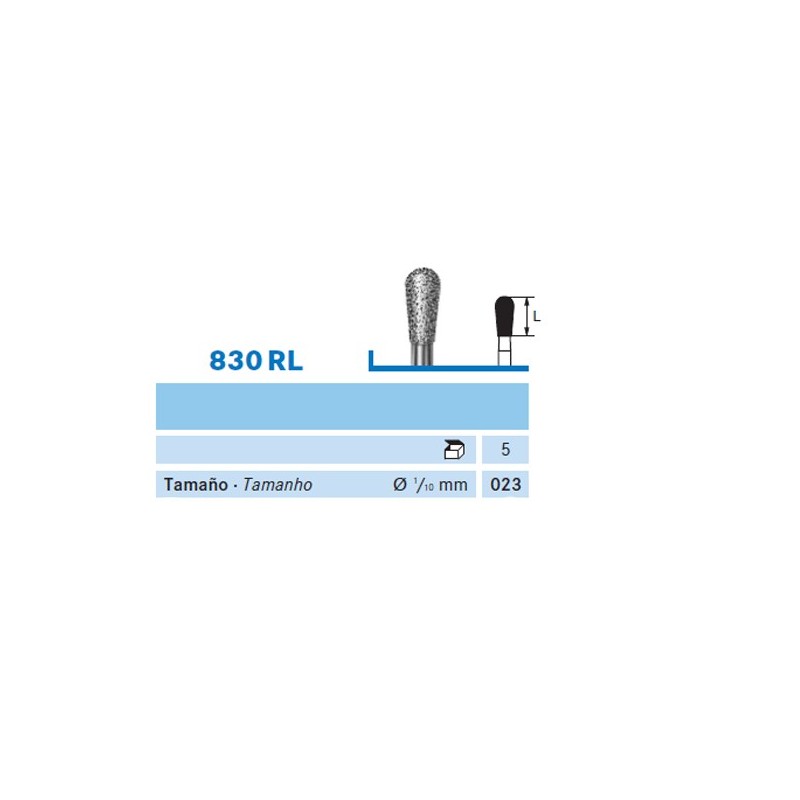 830RL.104.023  KOMET FRESA DIAMANTE PERA PIEZA DE MANO ø 023 GRANO ESTANDAR 5 ud.