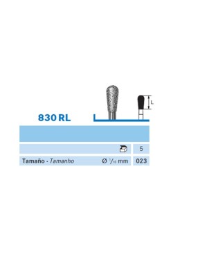 830RL.104.023  KOMET FRESA DIAMANTE PERA PIEZA DE MANO ø 023 GRANO ESTANDAR 5 ud.