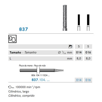 837.104.014 KOMET FRESA DIAMANTE CILINDRICA PIEZA DE MANO ø 014 - 5uds