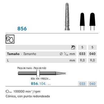 856.104.040 KOMET FRESA DIAMANTE CONICA REDONDEADA PIEZA DE MANO ø 040 - 1uds