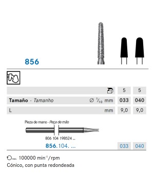 856.104.040 KOMET FRESA DIAMANTE CONICA REDONDEADA PIEZA DE MANO ø 040 - 1uds