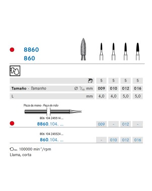 860.104.010 KOMET FRESA DIAMANTE LLAMA PIEZA DE MANO ø 010 - 5uds