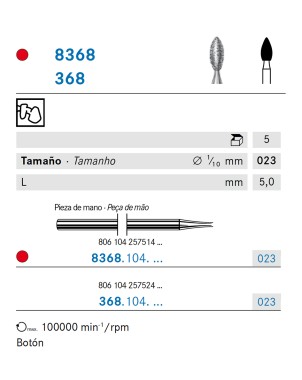 8368.104.023 KOMET FRESA DIAMANTE BELLOTA PIEZA DE MANO ø 023 - 5uds