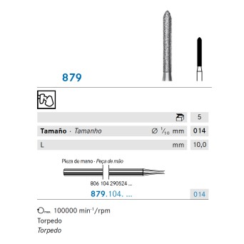 879.104.014 KOMET FRESA DIAMANTE TORPEDO PIEZA DE MANO ø 014 - 5uds