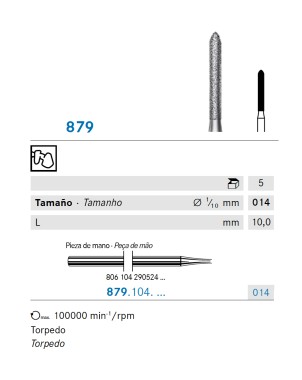 879.104.014 KOMET FRESA DIAMANTE TORPEDO PIEZA DE MANO ø 014 - 5uds