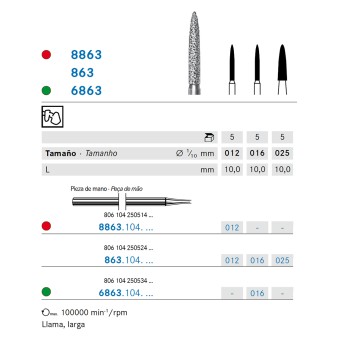 8863.104.012 KOMET FRESA DIAMANTE LLAMA PIEZA DE MANO ø 012 - 5uds