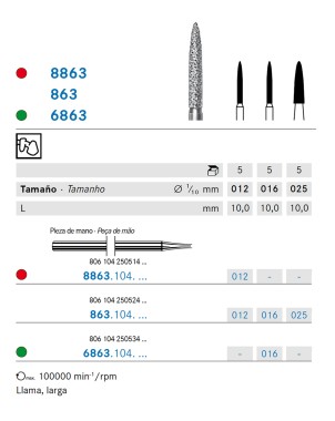 8863.104.012 KOMET FRESA DIAMANTE LLAMA PIEZA DE MANO ø 012 - 5uds