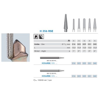 H356RSE.103.031 KOMET FRESA C. TUNGSTENO CONICA REDONDEADA PIEZA DE MANO CORTO ø 031 - 1uds