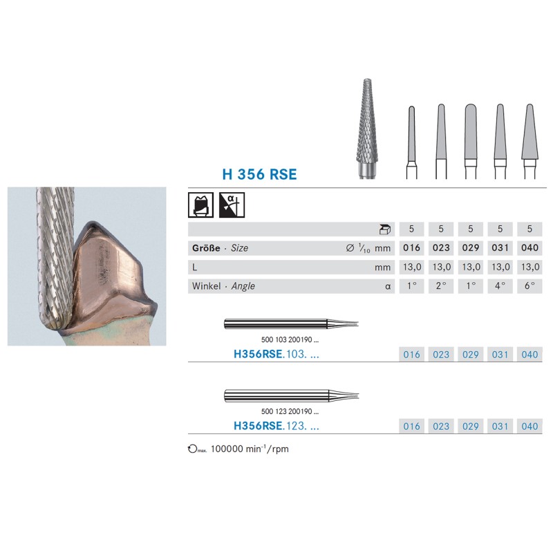 H356RSE.103.031 KOMET FRESA C. TUNGSTENO CONICA REDONDEADA PIEZA DE MANO CORTO ø 031 - 1uds