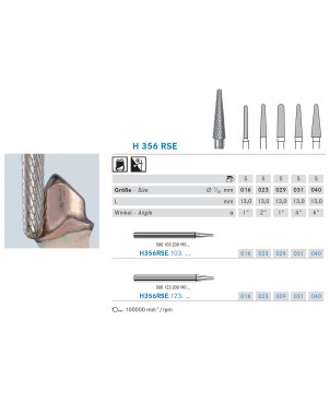 H356RSE.103.031 KOMET FRESA C. TUNGSTENO CONICA REDONDEADA PIEZA DE MANO CORTO ø 031 - 1uds
