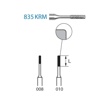 835KRM.314.010  KOMET FRESA DIAMANTE CILINDRICA BORDE REDONDEADO TURBINA ø 010 GRANO ESTANDAR 5 ud.