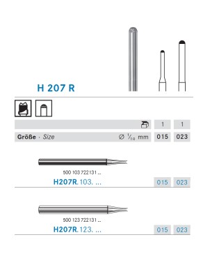 H207R.103.023 KOMET FRESA C. TUNGSTENO PUNTA REDONDA PIEZA DE MANO CORTO ø 023 - 1uds