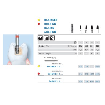 6845KR.314.018  KOMET FRESA DIAMANTE CONICA BORDE REDONDEADO TURBINA ø 018 GRANO GRUESO 5 ud.