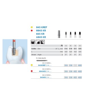 6845KR.314.018  KOMET FRESA DIAMANTE CONICA BORDE REDONDEADO TURBINA ø 018 GRANO GRUESO 5 ud.
