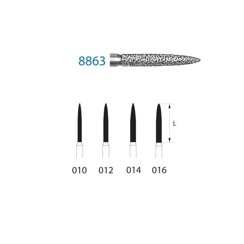 8863.314.010  KOMET FRESA DIAMANTE LLAMA TURBINA ø 010 GRANO FINO 5 ud.