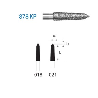 878KP.314.018  KOMET FRESA DIAMANTE TORPEDO CONICO PUNTA GUIA TURBINA ø 018 GRANO ESTANDAR 5 ud.