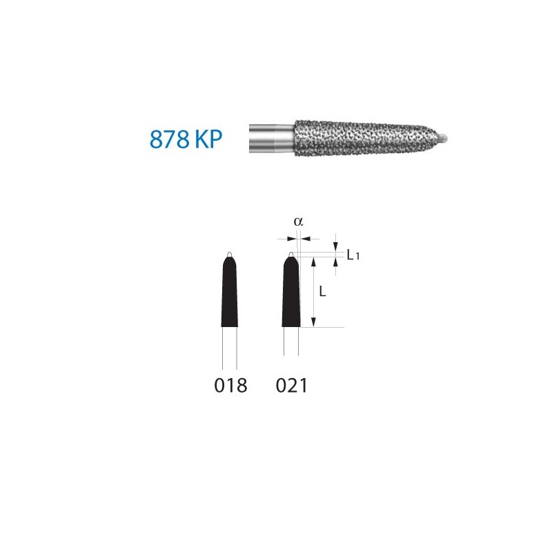 878KP.314.018  KOMET FRESA DIAMANTE TORPEDO CONICO PUNTA GUIA TURBINA ø 018 GRANO ESTANDAR 5 ud.