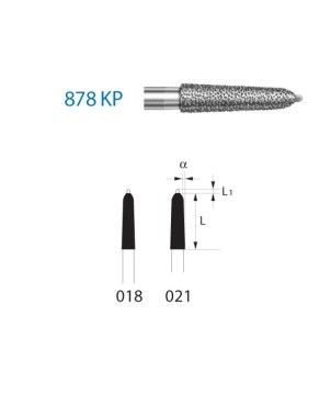 878KP.314.018  KOMET FRESA DIAMANTE TORPEDO CONICO PUNTA GUIA TURBINA ø 018 GRANO ESTANDAR 5 ud.