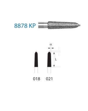 8878KP.314.018  KOMET FRESA DIAMANTE TORPEDO CONICO PUNTA GUIA TURBINA ø 018 GRANO FINO 5 ud.