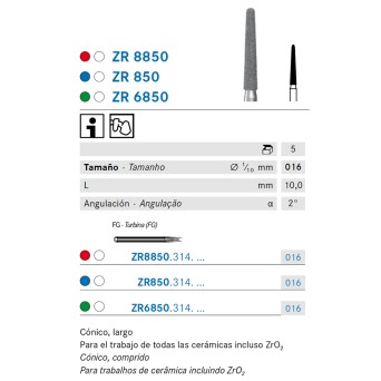 ZR850.314.016 KOMET FRESA DIAMANTE CONICA REDONDEADA TURBINA ø 016 - 5uds