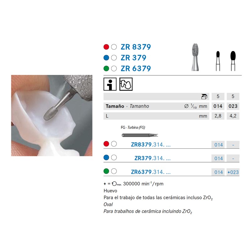 ZR379.314.014 KOMET FRESA DIAMANTE HUEVO TURBINA ø 014 - 5uds