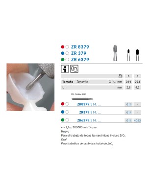 ZR379.314.014 KOMET FRESA DIAMANTE HUEVO TURBINA ø 014 - 5uds