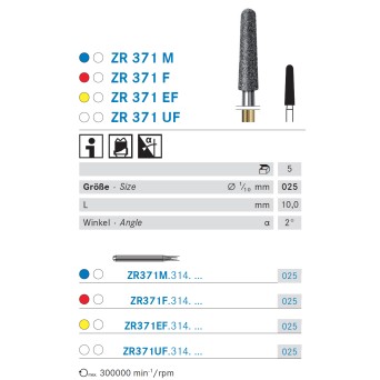 ZR371M.314.025 KOMET FRESA DIAMANTE CONICA REDONDEADA TURBINA ø 025 - 5uds