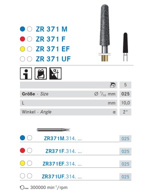 ZR371M.314.025 KOMET FRESA DIAMANTE CONICA REDONDEADA TURBINA ø 025 - 5uds
