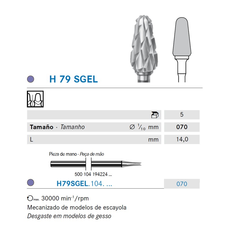 H79SGEL.104.070 KOMET FRESA C. TUNGSTENO CONICA REDONDEADA PIEZA DE MANO ø 070 - 1uds